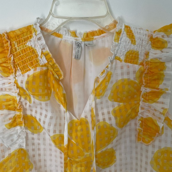 Cato Yellow and White Ruffled Tie Front Blouse - Picture 3 of 7
